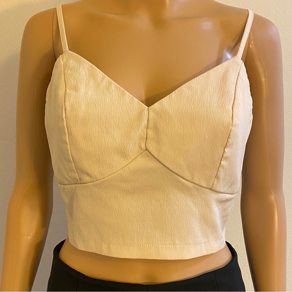 Women Tan Corset Top w/ Adjustable Straps & Smocking Back